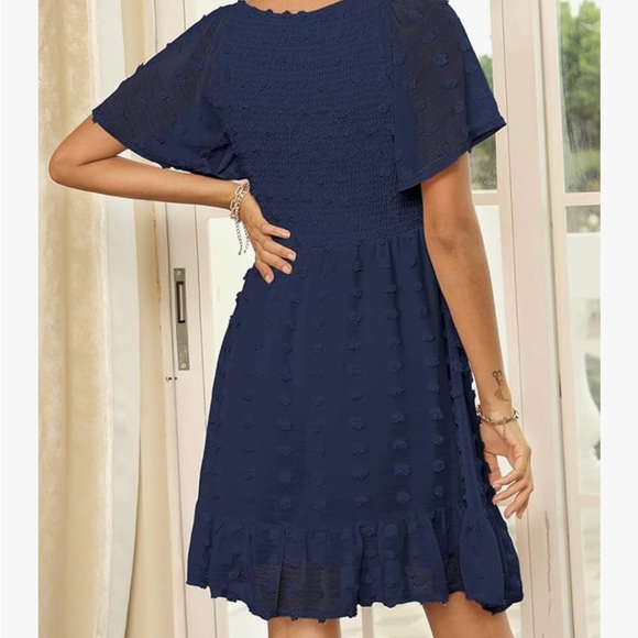 Navy Blue Smocked Ruffle Dress - Picture 4 of 5
